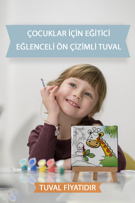 Sevimli Zürafa ve Kuş Ön Çizimli Boyama Tuvali 9068