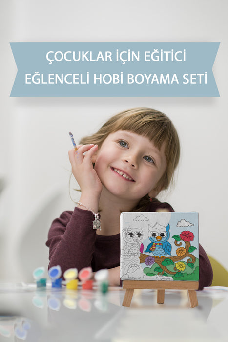 Sevimli Baykuşlar, Çocuk Eğitici Tuval Boyama Hobi Seti 9086