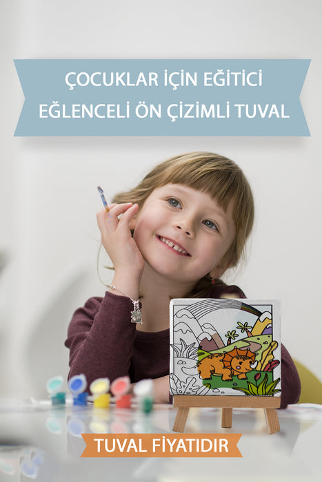 Sevimli Yavru Dinazor Ön Çizimli Boyama Tuvali 9139