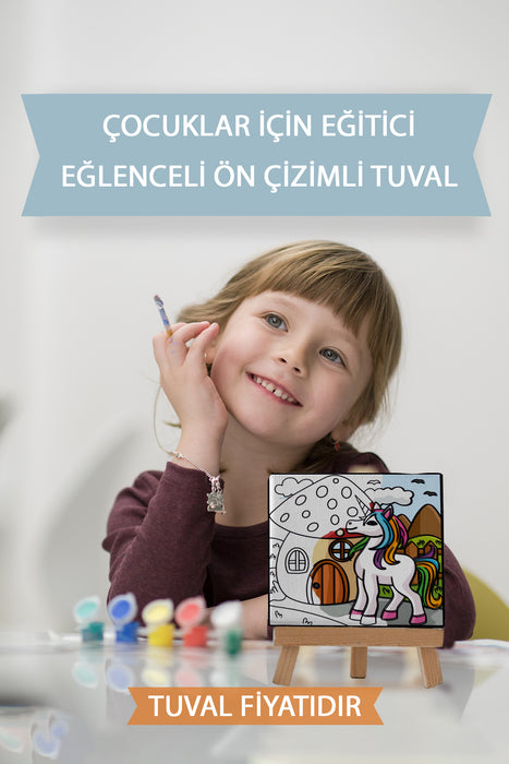 Sevimli Unicorn Ön Çizimli Boyama Tuvali 9216