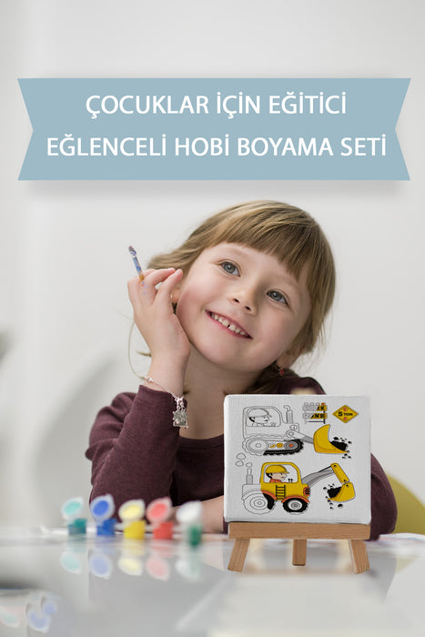 Sevimli İşmakinası Kepçe, Erkek Çocuğu Eğitici Tuval Boyama Seti 9103