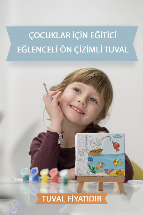 Sevimli Aslan Balık Tutuyor Ön Çizimli Boyama Tuvali 9082
