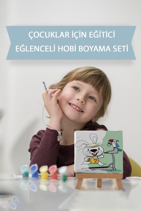 Sevimli Sporcu Tavşan, Çocuk Eğitici Tuval Boyama Hobi Seti 9008