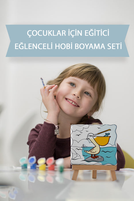 Sevimli Pelikan, Çocuk Eğitici Tuval Boyama Hobi Seti 9054