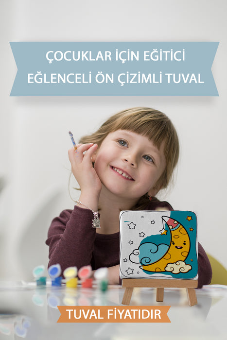 Sevimli Gökyüzü Manzarası Ön Çizimli Boyama Tuvali 9052