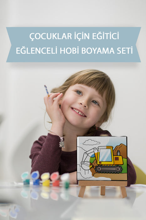 Sevimli Ekskavatör Kepçe, Çocuk Eğitici Tuval Boyama Hobi Seti 9119