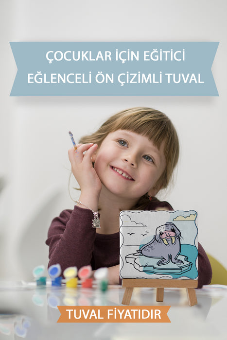 Sevimli Fok Balığı Ön Çizimli Boyama Tuvali 9184