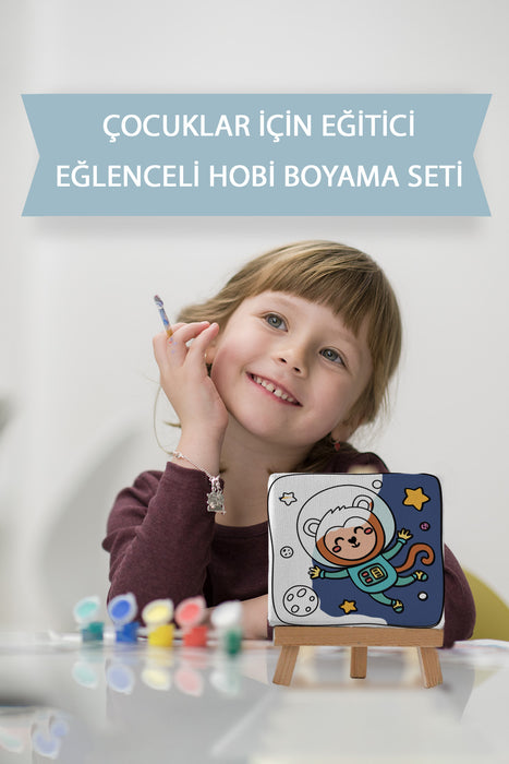 Sevimli Astronot Manyun, Çocuk Eğitici Tuval Boyama Hobi Seti 9028