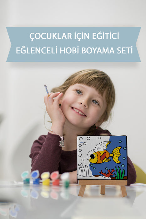 Sevimli Renkli Balık, Çocuk Eğitici Tuval Boyama Hobi Seti 9090