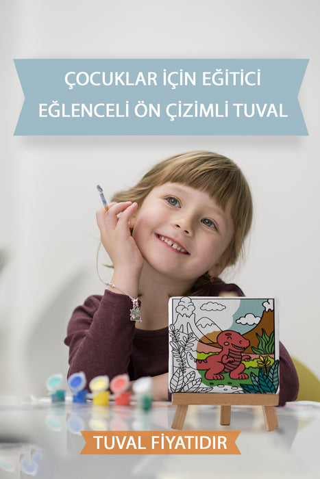 Sevimli Yavru Dinazor Ön Çizimli Boyama Tuvali 9140