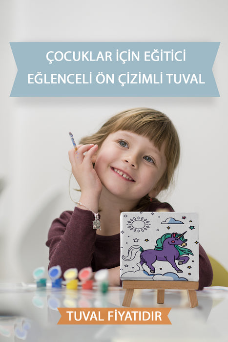 Sevimli Unicorn Ön Çizimli Boyama Tuvali 9160
