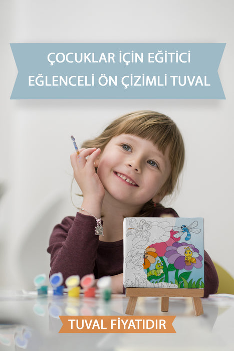 Çiçekler ve Hayvanlar Ön Çizimli Boyama Tuvali 9081