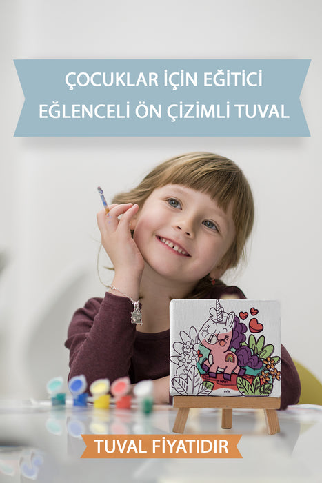 Sevimli Unicorn Ön Çizimli Boyama Tuvali 9214