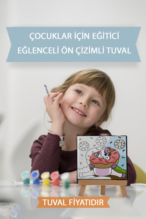 Sevimli Unicorn Ön Çizimli Boyama Tuvali 9204