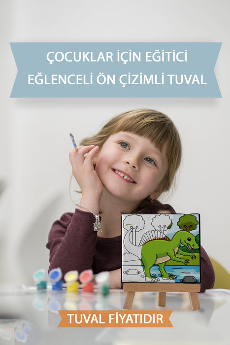 Sevimli Yavru Dinazor Ön Çizimli Boyama Tuvali 9206