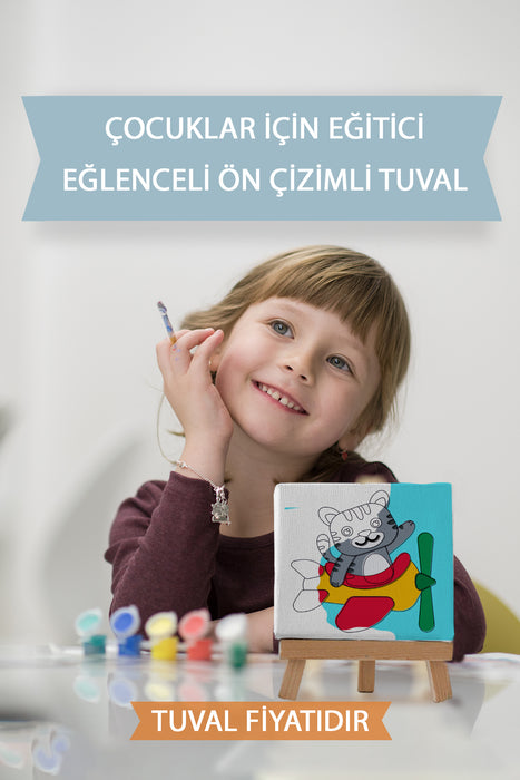 Sevimli Pilot Kedi Ön Çizimli Boyama Tuvali 9105