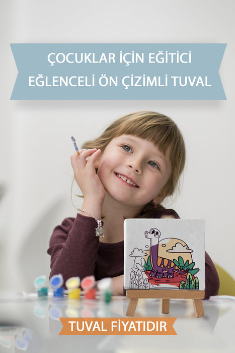 Sevimli Dinazor Ön Çizimli Boyama Tuvali 9112