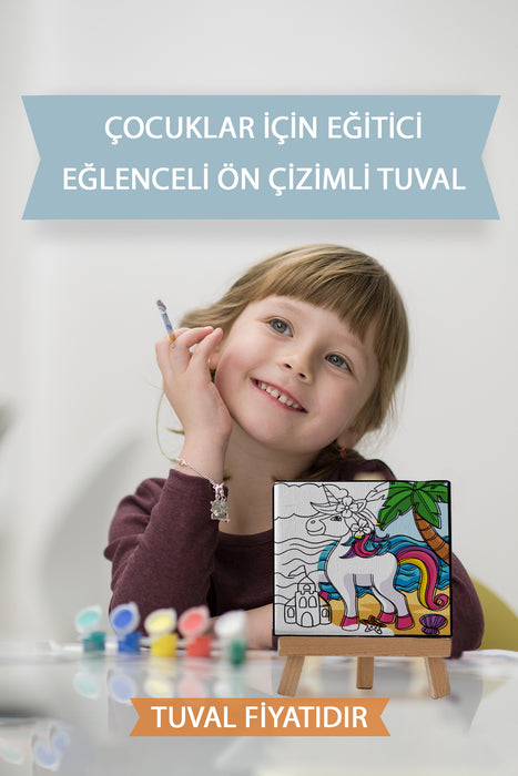 Sevimli Unicorn Ön Çizimli Boyama Tuvali 9212