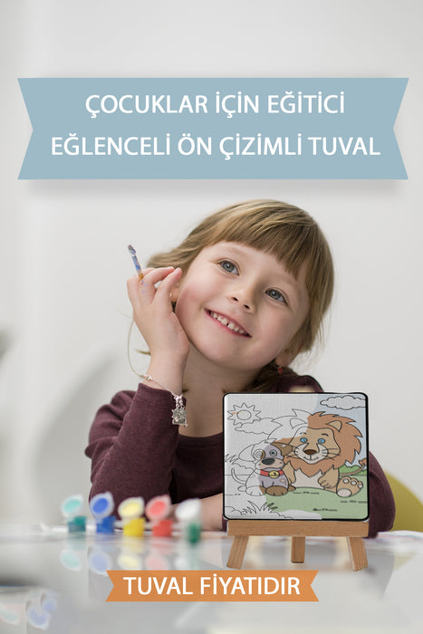Sevimli Aslan ve Köpek Ön Çizimli Boyama Tuvali 9171