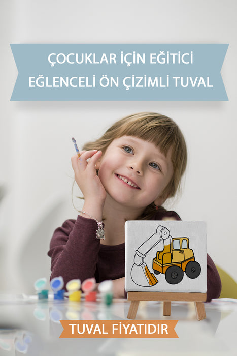Sevimli Ekskavatör Kepçe Ön Çizimli Boyama Tuvali 9203