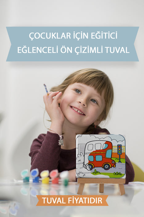 Sevimli Otobüs Ön Çizimli Boyama Tuvali 9039