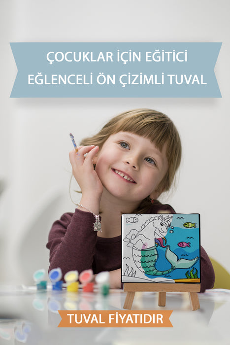 Sevimli Unicorn Ön Çizimli Boyama Tuvali 9219