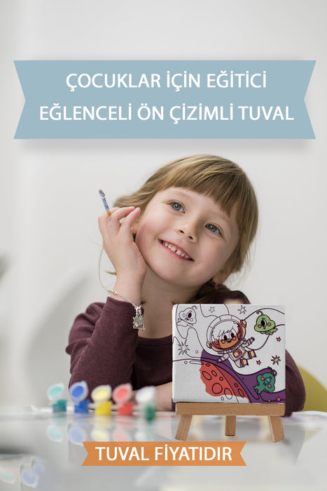 Sevimli Astronot Ön Çizimli Boyama Tuvali 9002