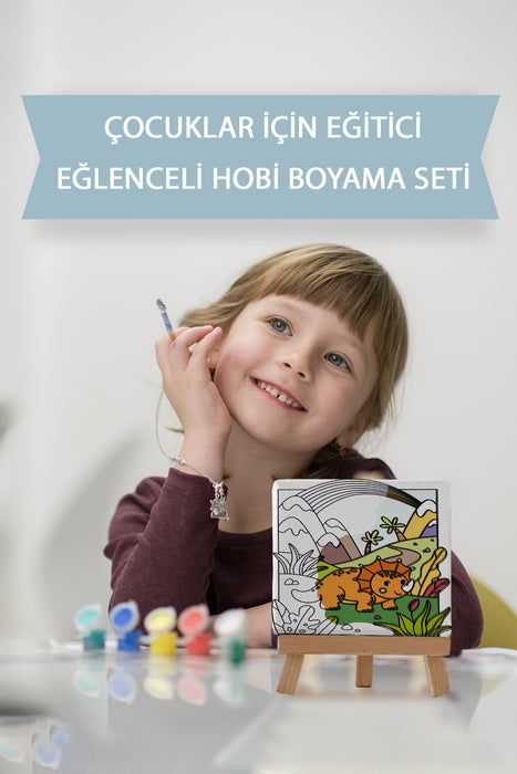 Sevimli Yavru Dinazor, Çocuk Eğitici Tuval Boyama Hobi Seti 9139