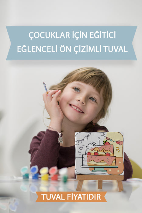 Kız Çocuğu Doğum Günü Pastası Ön Çizimli Boyama Tuvali 9040