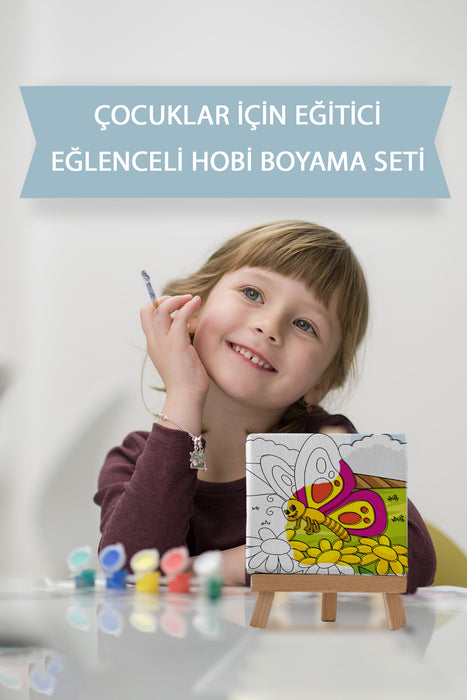 Sevimli Kelebek, Çocuk Eğitici Tuval Boyama Hobi Seti 9009