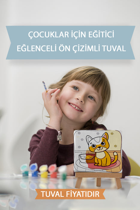 Sevimli Kedi Ön Çizimli Boyama Tuvali 9043
