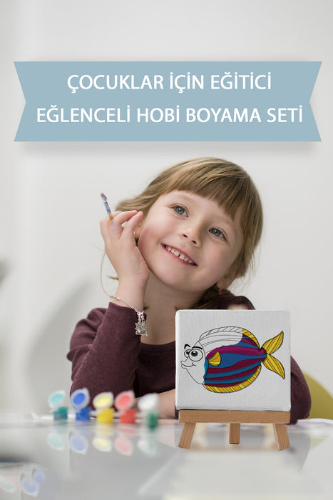 Sevimli Renkli Balık, Çocuk Eğitici Tuval Boyama Hobi Seti 9116