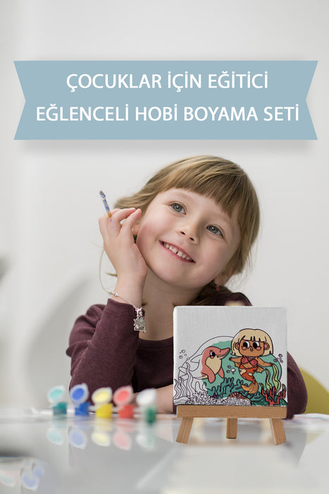 Sevimli Denizkızı ve Pembe Yunus, Çocuk Eğitici Tuval Boyama Seti 9186