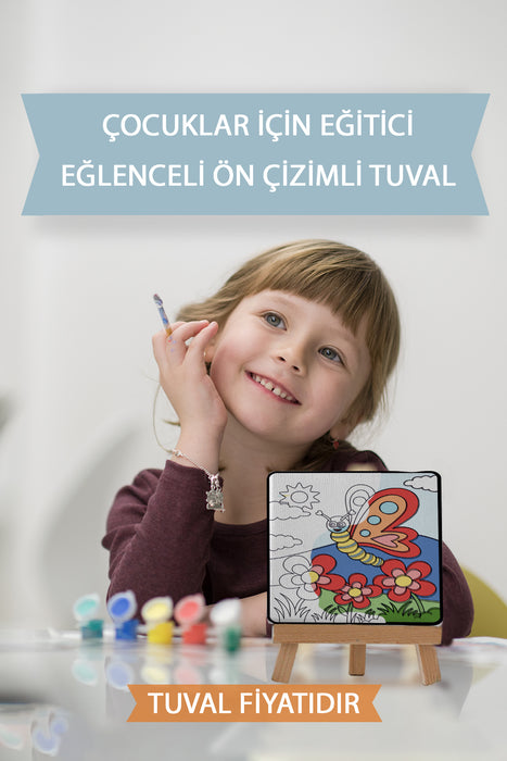 Sevimli Renkli Kelebek Ön Çizimli Boyama Tuvali 9172