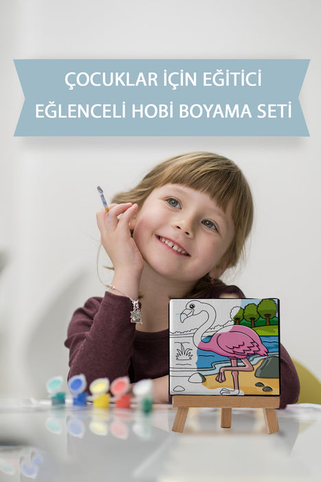 Sevimli Pembe Flamingo, Çocuk Eğitici Tuval Boyama Hobi Seti 9120