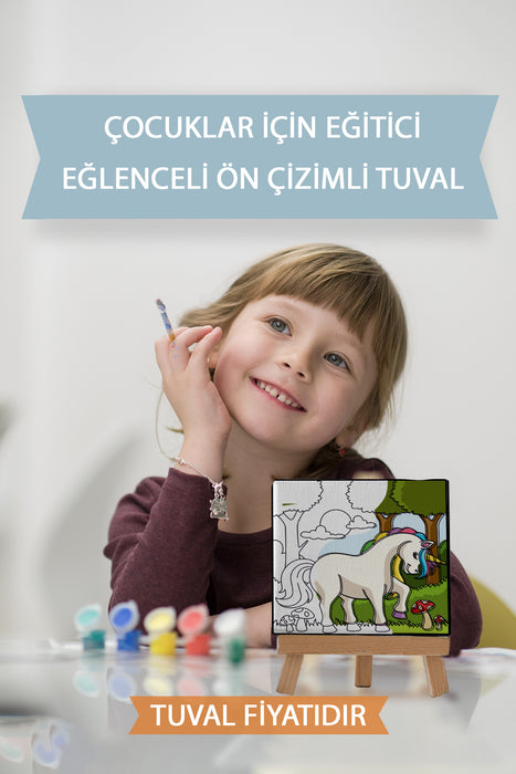 Sevimli Unicorn Ön Çizimli Boyama Tuvali 9215