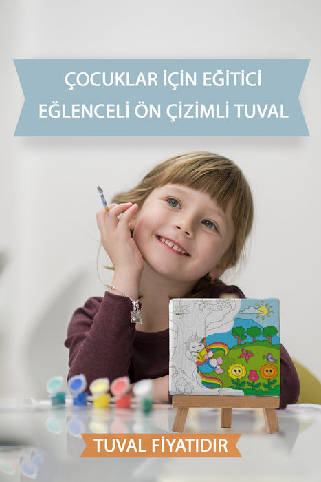 Sevimli Unicorn Kızı Ön Çizimli Boyama Tuvali 9101