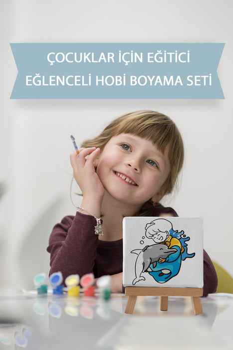 Sevimli Kız ve Yunus Balığı, Eğitici Tuval Boyama Hobi Seti 9005