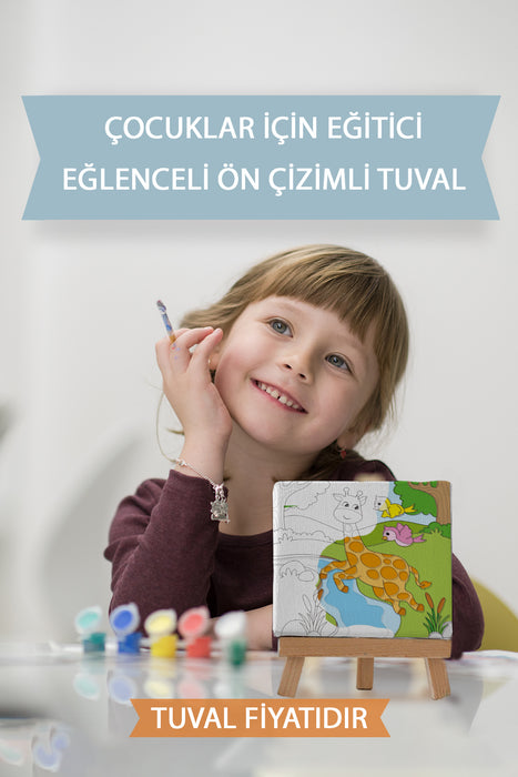 Sevimli Zürafa ve Kuşlar Ön Çizimli Boyama Tuvali 9079