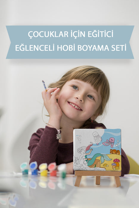 Sevimli Denizkızı ve Balıklar, Çocuk Eğitici Tuval Boyama Seti 9093