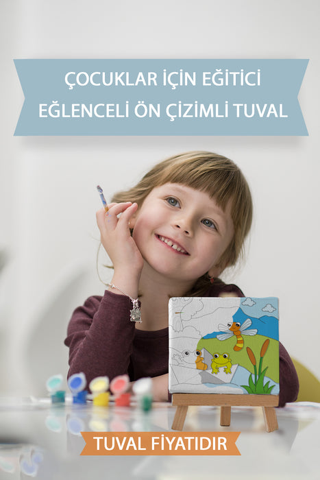 Sevimli Kurbağalar Ön Çizimli Boyama Tuvali 9078