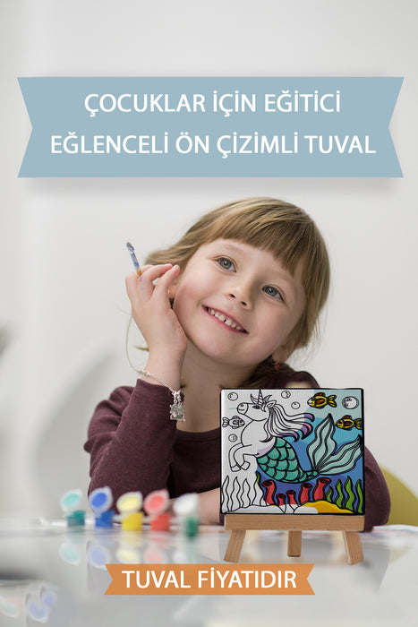 Sevimli Unicorn Ön Çizimli Boyama Tuvali 9218