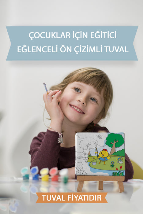 Balık Tutan Sevimli Civciv Ön Çizimli Boyama Tuvali 9107