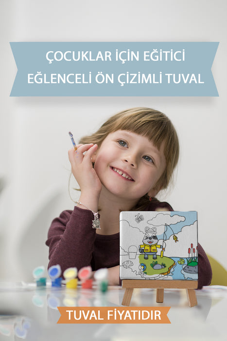 Sevimli Hayvanlar Tablosu Ön Çizimli Boyama Tuvali 9088