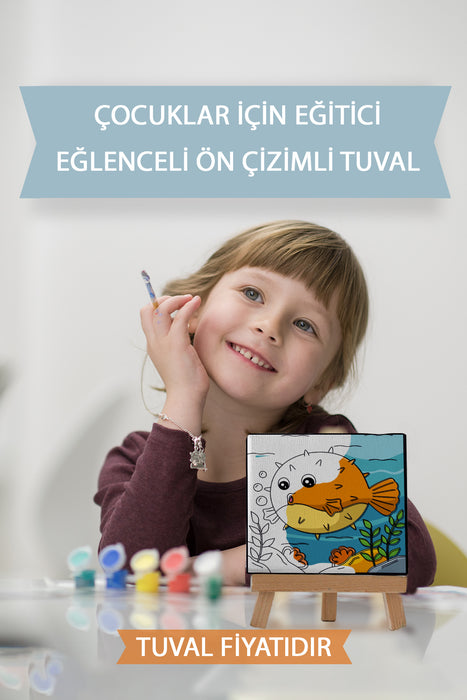 Sevimli Balon Balığı Ön Çizimli Boyama Tuvali 9197