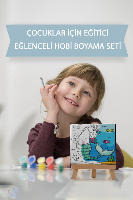 Sevimli Unicorn, Çocuk Eğitici Tuval Boyama Hobi Seti 9219