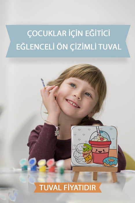 Sevimli Donut ve Milkshake Ön Çizimli Boyama Tuvali 9045