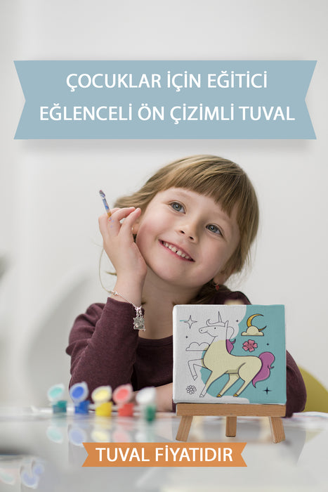 Sevimli Unicorn Ön Çizimli Boyama Tuvali 9155