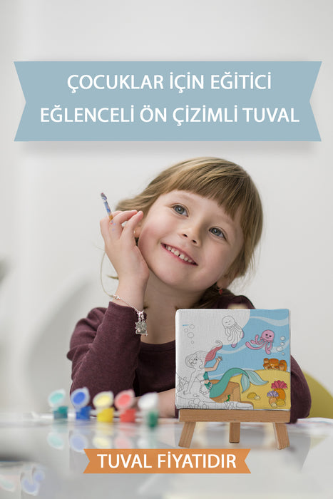 Sevimli Denizkızı ve Balıklar Ön Çizimli Boyama Tuvali 9093