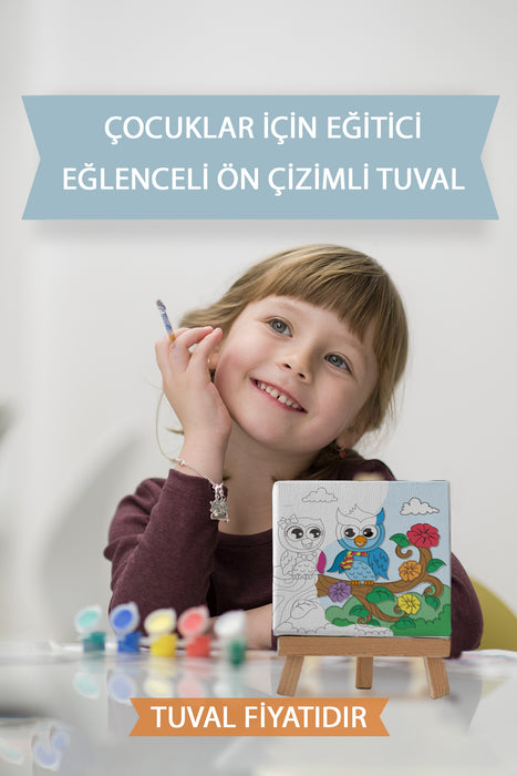 Sevimli Baykuşlar Ön Çizimli Boyama Tuvali 9086